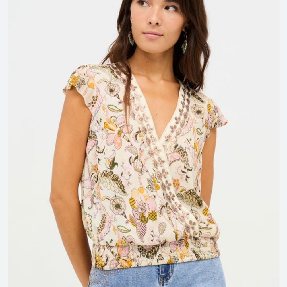 NKN NEKANE Floral Top Size Small With Golden Embroidery